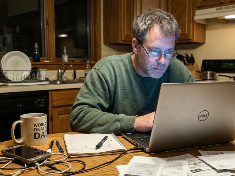 A hire operator frustrated at a laptop late in the evening with no enquiries coming in