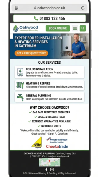 Web design concept for Oakwood Heating & Plumbing - mobile view