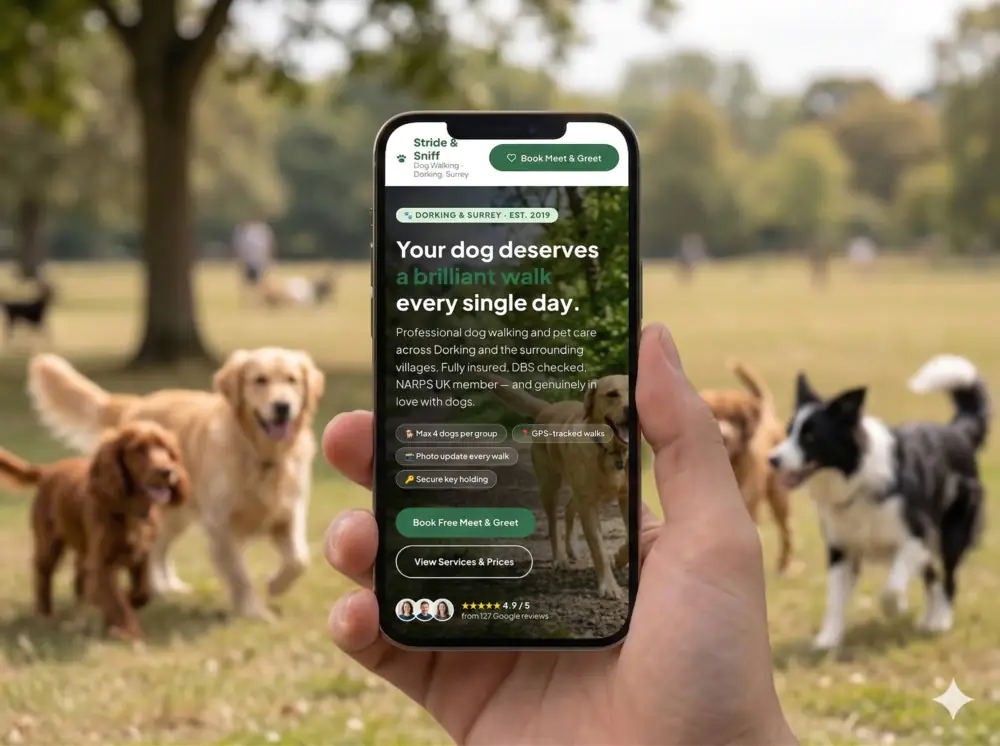 Web design concept for Stride & Sniff - mobile view