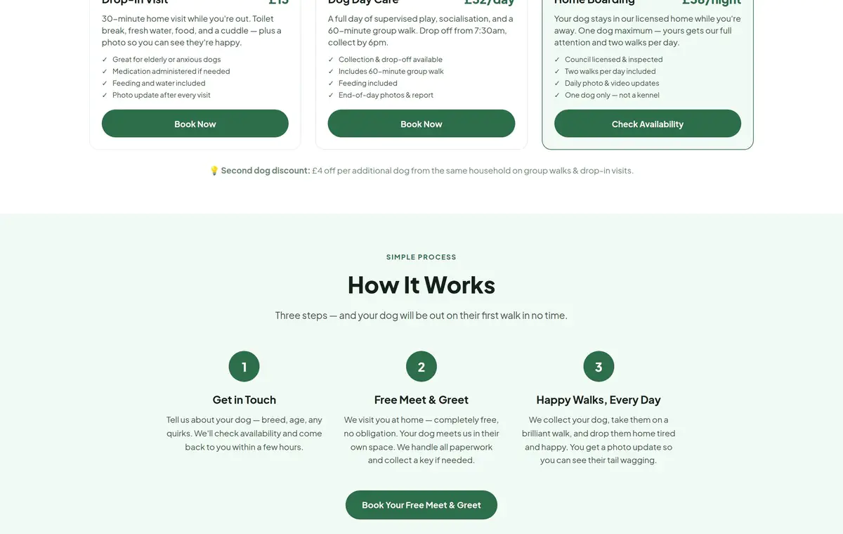 Dog walker website - how it works steps