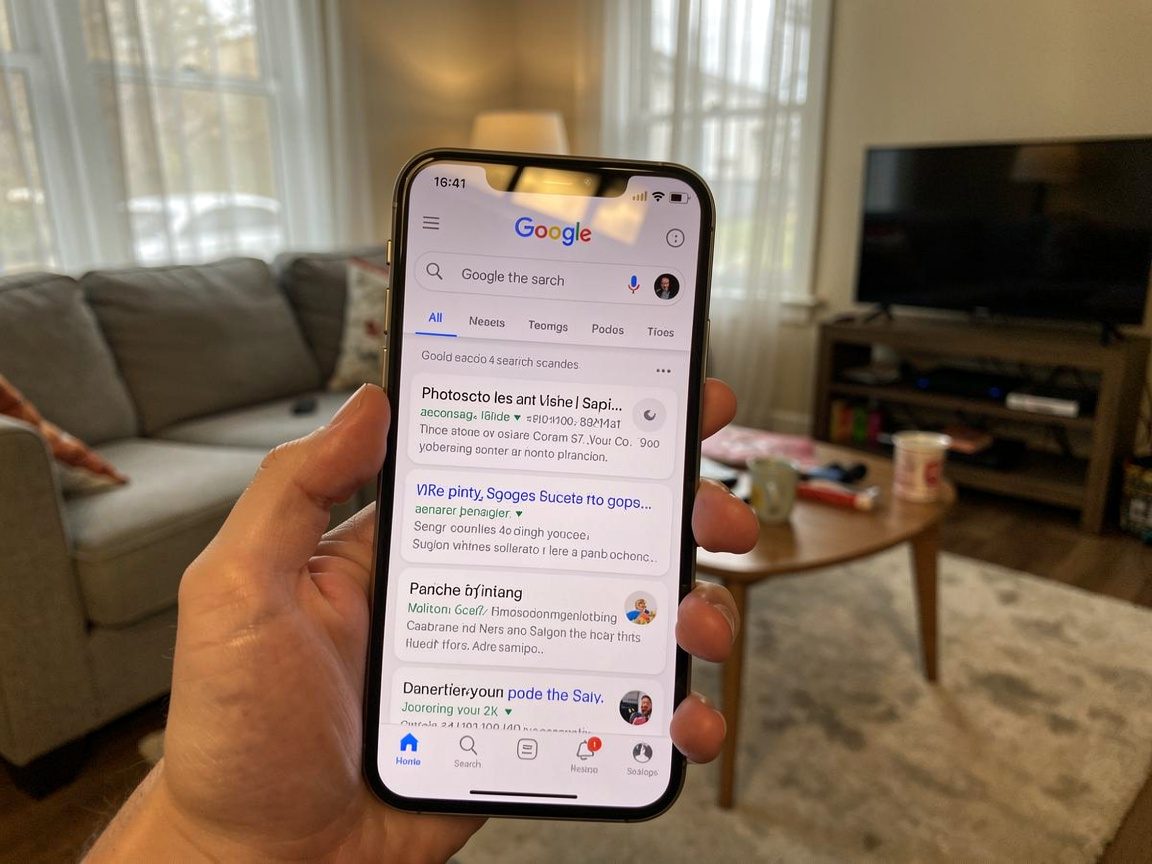 A landscaping business appearing at the top of Google search results on a phone