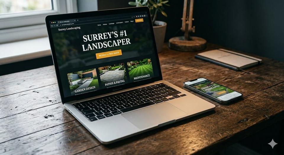 Laptop and phone showing a professional trades website