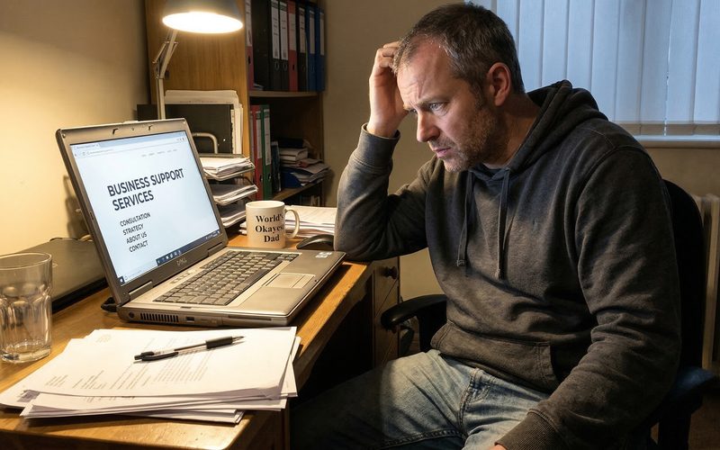 Someone on a laptop looking at a trailer hire website with no pricing information visible